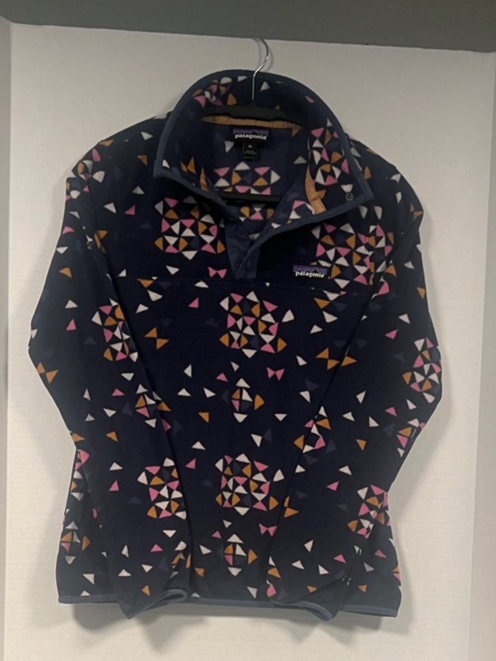 Patagonia Kids Navy Geometric Print Fleece Pullover